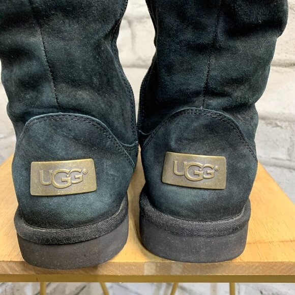 Ugg Black Suede Sherpa Lined Mid Calf Boots - Picture 8 of 12